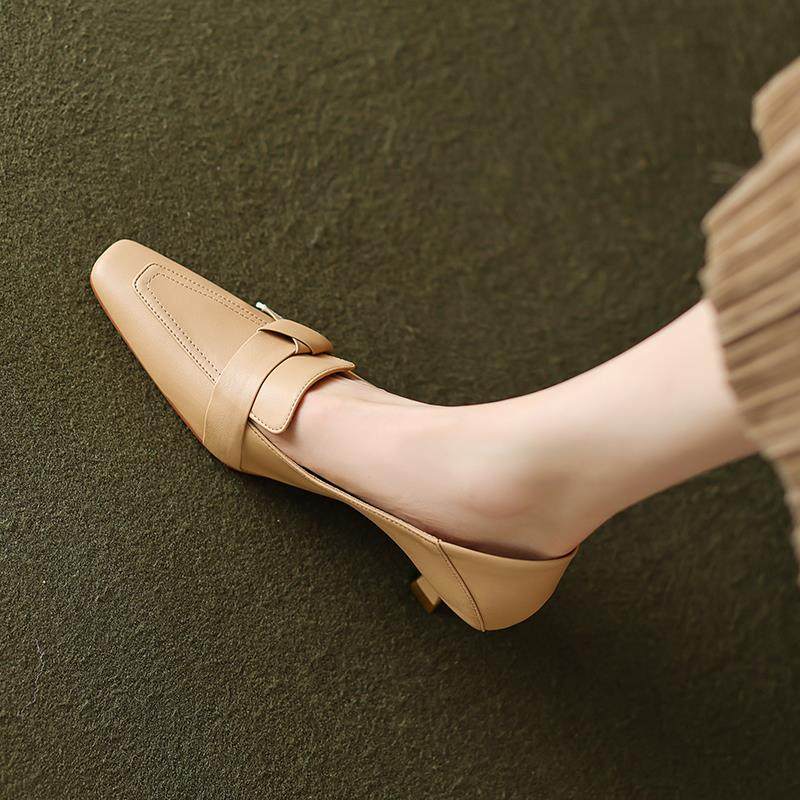 真皮2025夏季新款法式通勤蝴蝶结深口单鞋小皮鞋尖头猫跟高跟鞋女