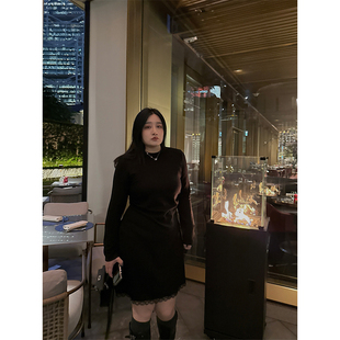 铅笔小鑫大码女装 好穿满分 蕾丝加绒掐腰显瘦性感连衣裙大码裙子