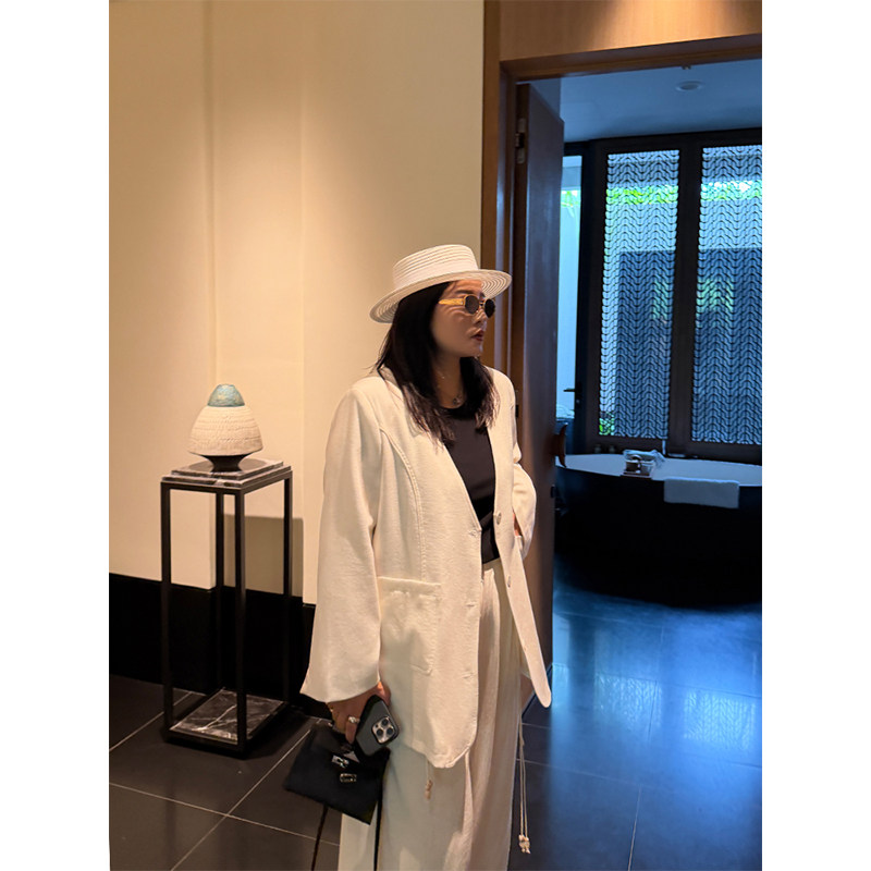 铅笔小鑫大码女装 慵懒松弛百搭CPV领外套+阔腿裤套装