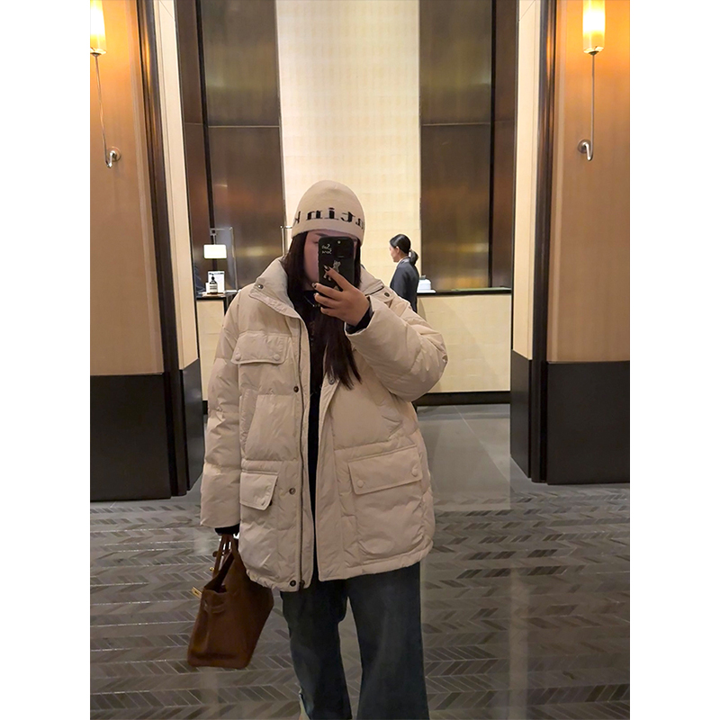 铅笔小鑫大码女装大口袋工装时髦感加厚保暖胖MM羽绒服