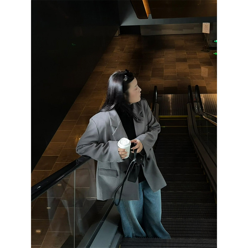 铅笔小鑫大码女装休闲简约宽松廓形宽松垂感西装百搭外套