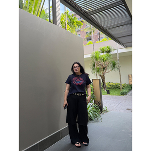 显瘦休闲假两件设计复古显瘦直筒裤 铅笔小鑫大码 女装