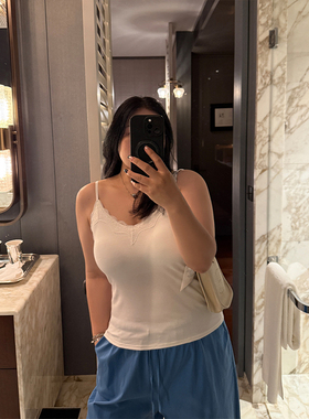 铅笔小鑫大码女装 自带胸垫 蕾丝吊带 大码修身背心可外穿打底