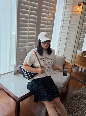 铅笔小鑫大码女装灵动俏皮遮肉高腰显瘦简约波点半身裙