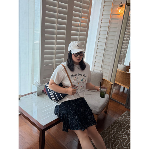 铅笔小鑫大码女装灵动俏皮遮肉高腰显瘦简约波点半身裙