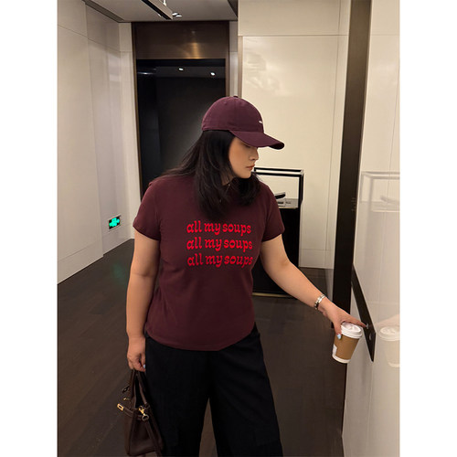 铅笔小鑫大码女装 美式DNA 字母印花 百搭短款T恤