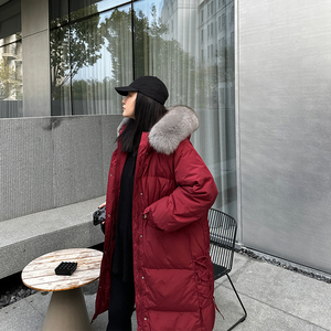 铅笔小鑫大码女装宽松过膝中长款大毛领羽绒服秋冬加厚保暖外套