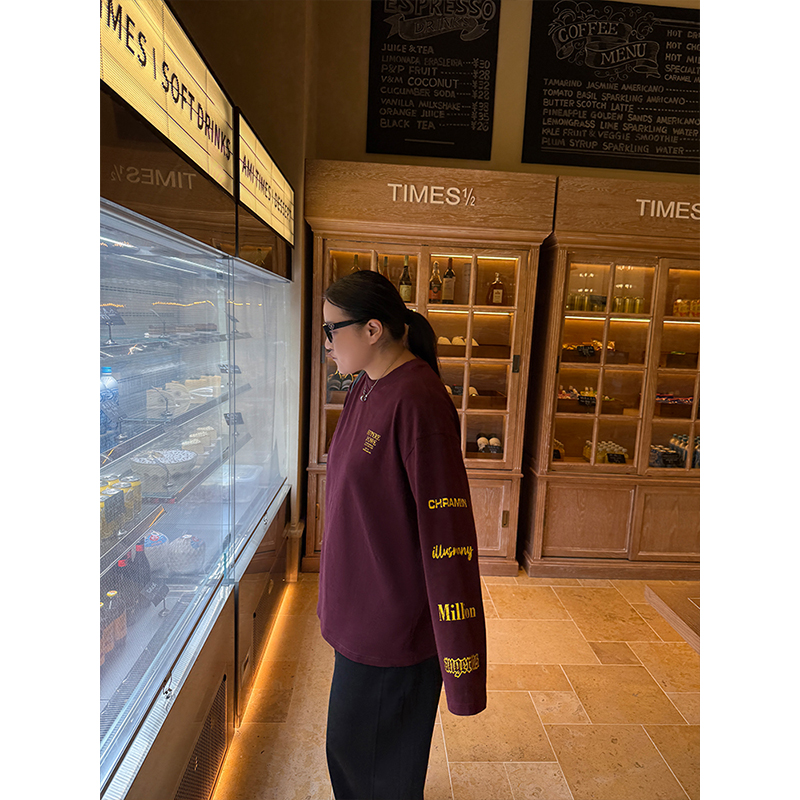 铅笔小鑫大码女装 吸睛撞色 字母印花 柔软亲肤长袖T恤