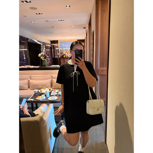 铅笔小鑫大码女装精致撞色小娃娃领直筒松弛连衣裙
