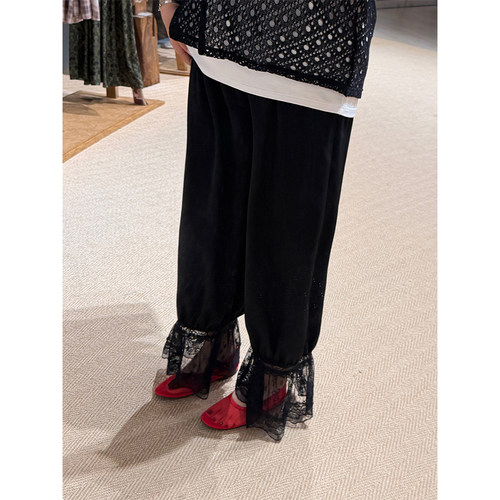 现货！铅笔小鑫大码女装垂感亲肤柔软蕾丝拼接花边花苞裤