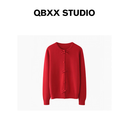 铅笔小鑫大码女装 宽松弹力新年氛围蝴蝶结复古针毛衣