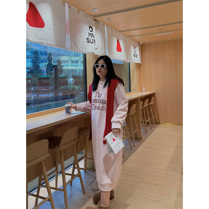 铅笔小鑫大码女装 少女感 保暖加绒连衣裙大码长款卫衣裙