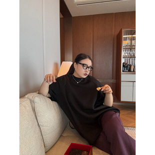 休闲 美式 加厚绒感 亲肤柔软 T恤 铅笔小鑫大码 显瘦圆领短袖 女装