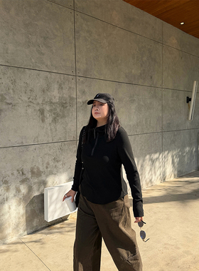 铅笔小鑫大码女装休闲运动松弛显瘦复古拉链半高领T恤