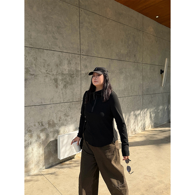 铅笔小鑫大码女装休闲运动松弛显瘦复古拉链半高领T恤