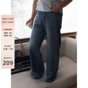 高品烫钻修腿型bling显瘦阔腿牛仔裤 铅笔小鑫 88折 27日20