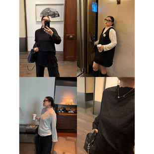 半高领木耳边松弛亲肤长袖 提花蕾丝 T恤 女装 铅笔小鑫大码