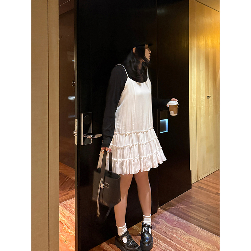 铅笔小鑫大码女装 法式甜心 简约吊带 俏皮蓬蓬蛋糕连衣裙