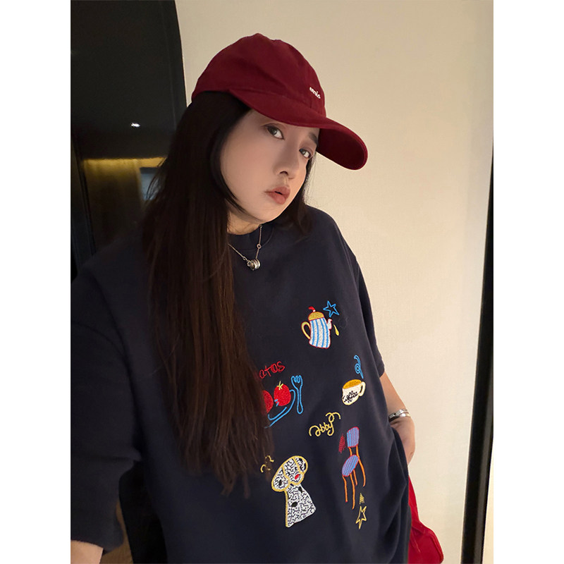 铅笔小鑫大码女装宽松减龄刺绣圆领显瘦大码加厚潮款短袖T恤,女装/女士精品,大码内搭,淘宝优惠券,粉丝福利购,淘宝优惠卷