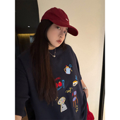 女装 宽松减龄刺绣圆领显瘦大码 加厚潮款 铅笔小鑫大码 短袖 T恤