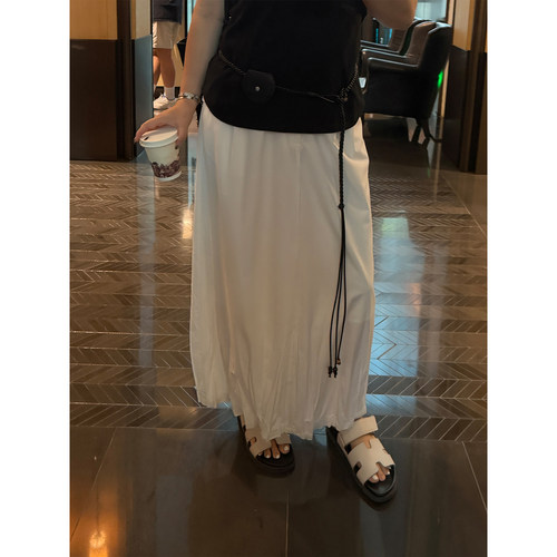 铅笔小鑫大码女装慵懒工装裙懒人高腰遮胯显瘦花苞伞裙+编织腰带