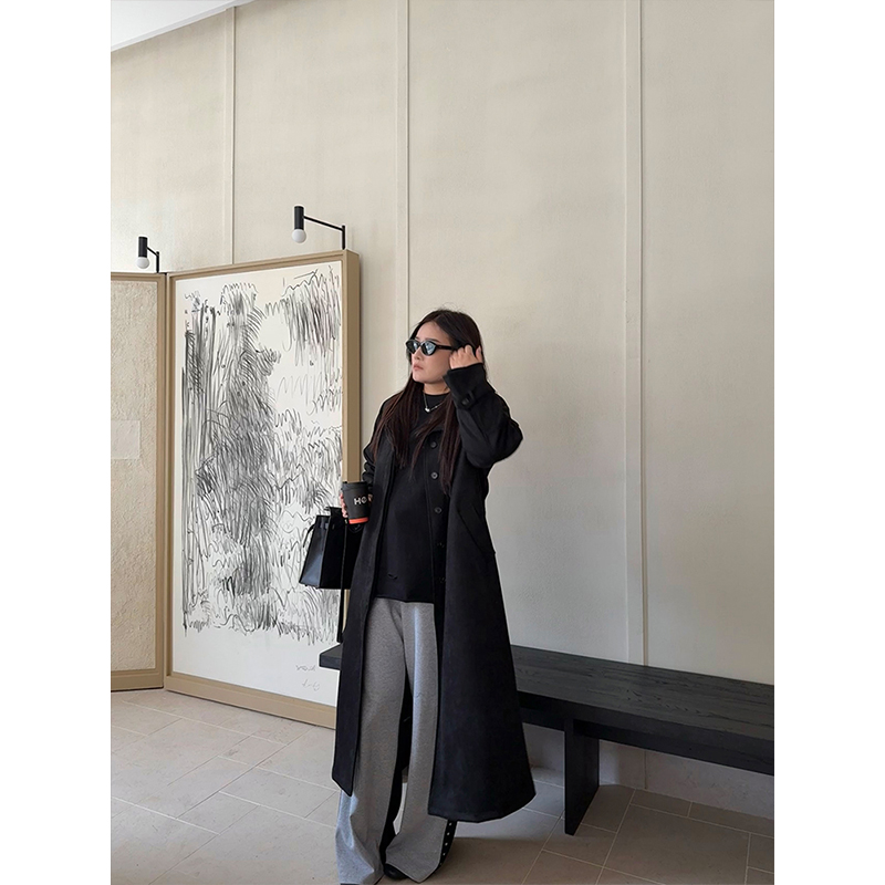 铅笔小鑫大码女装高级麂皮休闲立领 夹棉长款保暖大衣外套