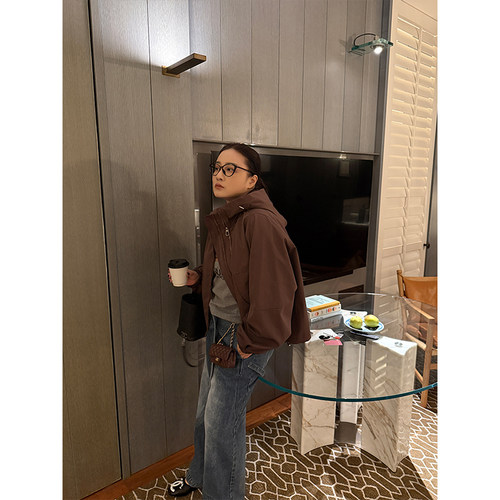 铅笔小鑫大码女装 立领连帽 防风机能 冲锋衣短外套