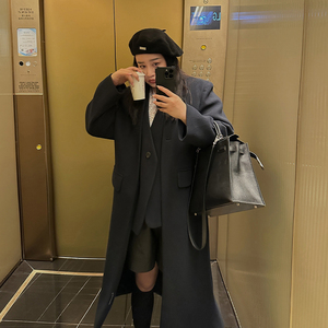 铅笔小鑫大码女装显瘦气质纯色V领呢大衣胖MM高级感百搭秋冬外套