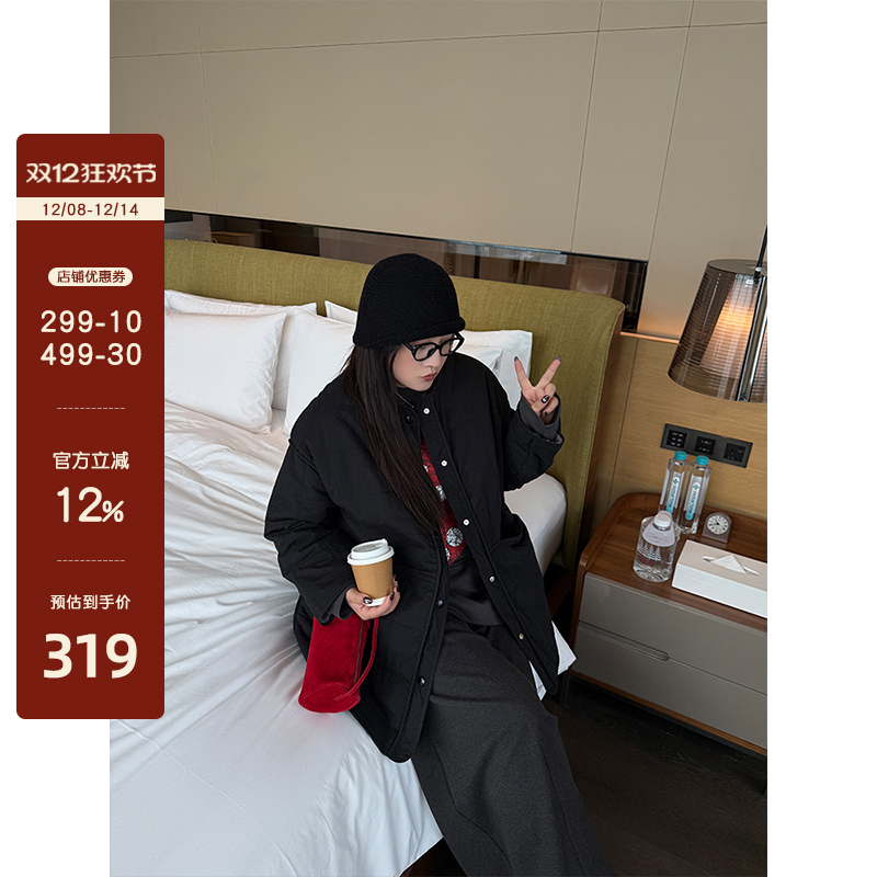 铅笔小鑫【8日20:00 88折】复古单排扣宽松御寒中长款夹棉外套