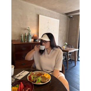 铅笔小鑫大码女装薄感清透松弛休闲简约宽松V领针织上衣