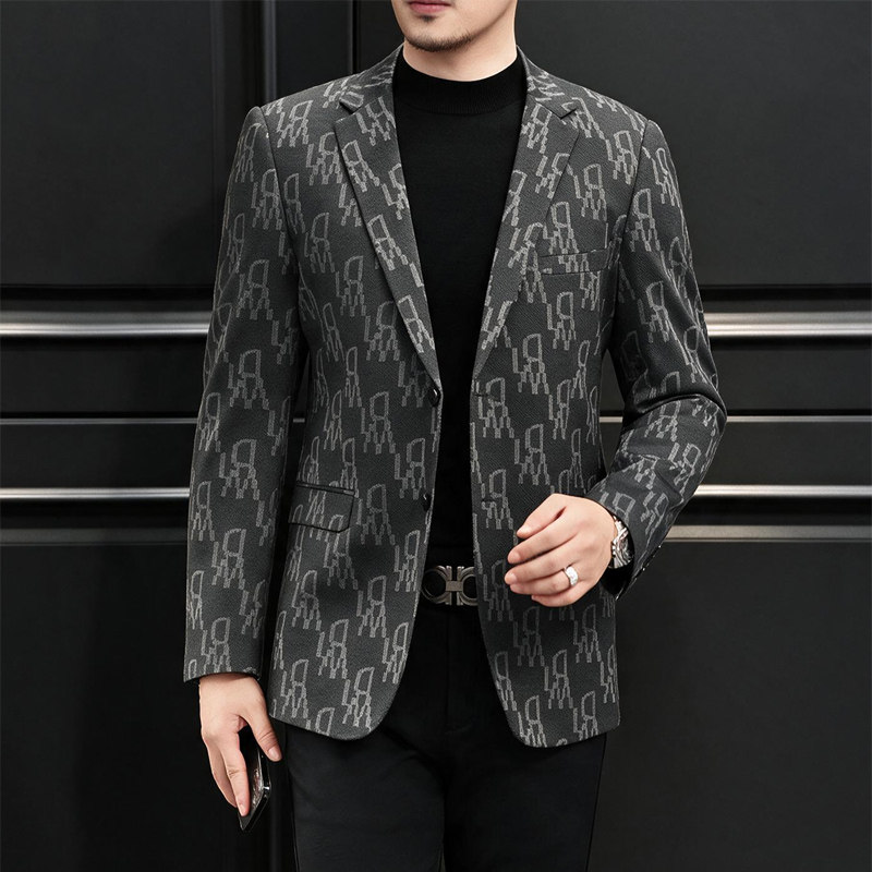 流行时尚男装西服男外套春秋新款西装男士印花休闲便西ZX761P165,男装西服套装,电商D225