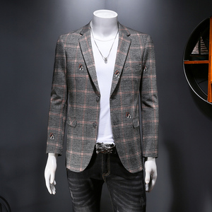2021男士加厚格子秋季修身上衣西服小西装外套P180图片
