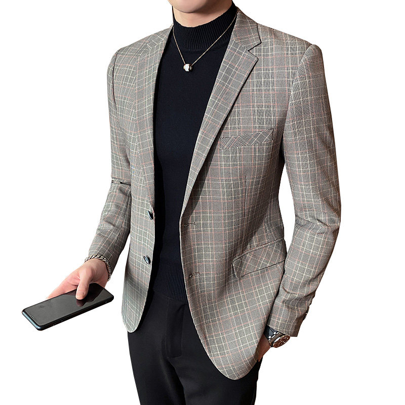 2021春新款西装男士复古格子西装西服单西外套805-P155,男装西服,电商D225