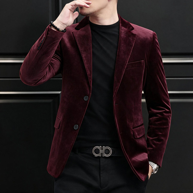 新款男装金丝绒小西装男士商务休闲西服XZ6801P175,男装西服套装,电商D225