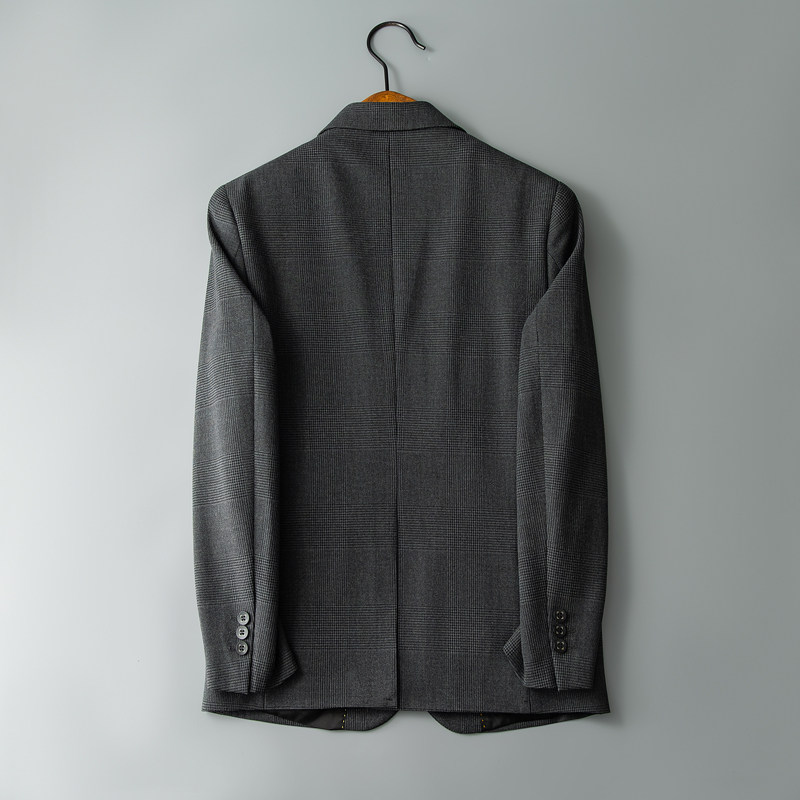 新款秋冬新款男士西装加厚休闲格子戗驳领双排扣西服外套2502P175,男装西服,电商D225