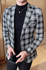 春新款西装男士黑白格子西装商务休闲西服单西外套806-P155，男装西服，电商D225