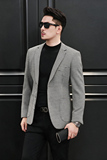 男装秋冬复古千鸟格小西装英伦绅士休闲百搭修身西服XZ666P180，男装西服套装，电商D225