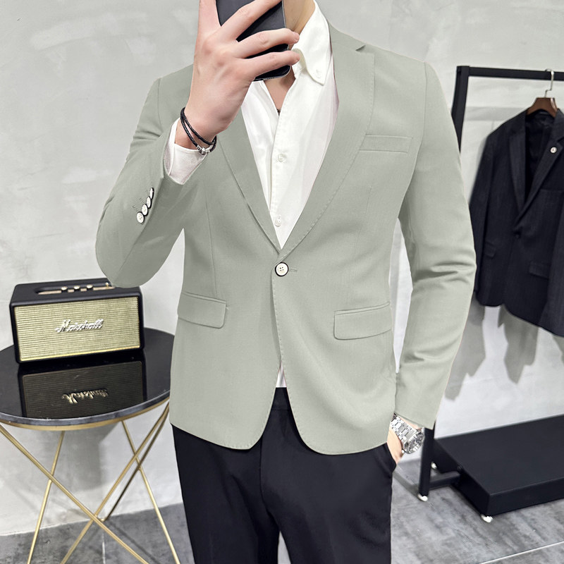 男青年单排扣修身西装休闲纯色西服M-5XL7803P145200,男装西服,电商D225