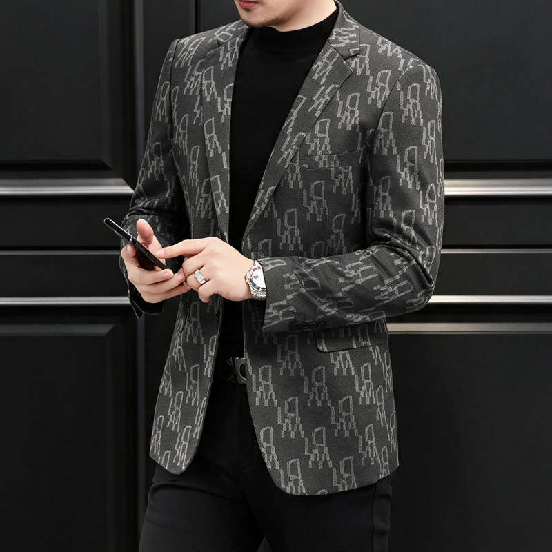 流行时尚男装西服男外套春秋新款西装男士印花休闲便西ZX761P165,男装西服套装,电商D225
