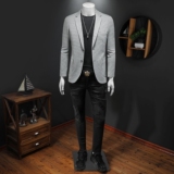 男装秋冬复古千鸟格小西装英伦绅士休闲百搭修身西服XZ666P180，男装西服套装，电商D225