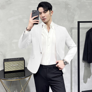 男青年单排扣修身西装休闲纯色西服M-5XL7803P145200,女明星芭比裤搭配图片