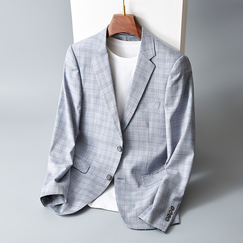 春秋新款格子小西装男士修身休闲单件西服1379P155,男装西服,电商D225