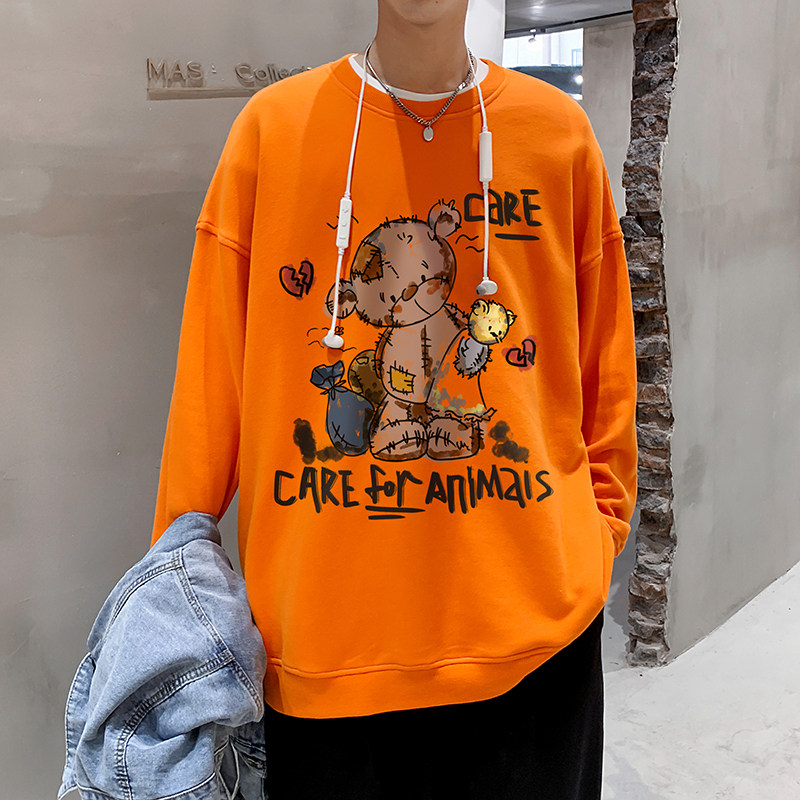 春季潮流小熊印花寬鬆圓領衛衣