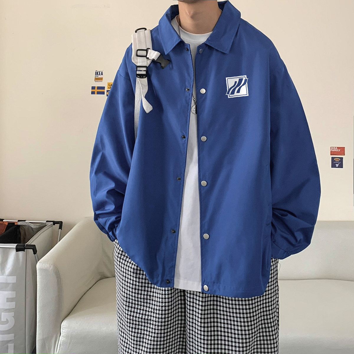 港风23春季新款ins时尚潮流字母印花教练服夹克外套JK318P50控78,男装夹克,电商A247