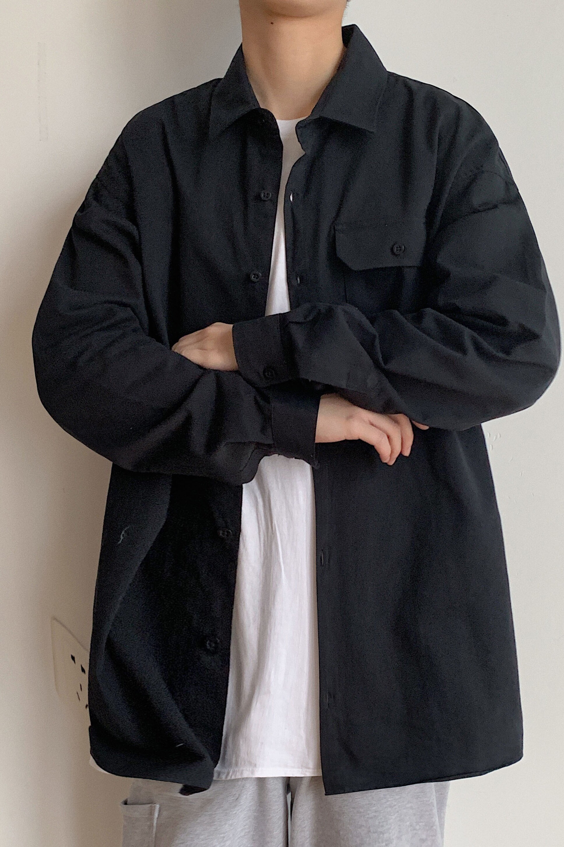 ！23春季时尚潮流宽松日系工装衬衣翻领长袖衬衫S08P35控58,男装衬衫,电商A247