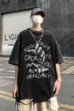 夏季印花做旧纯棉水洗送项链圆领短袖T恤DT351P45控68，男装T恤，电商A247