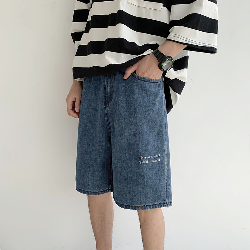 Summer trend loose letter print Straight Jeans Shorts Capris