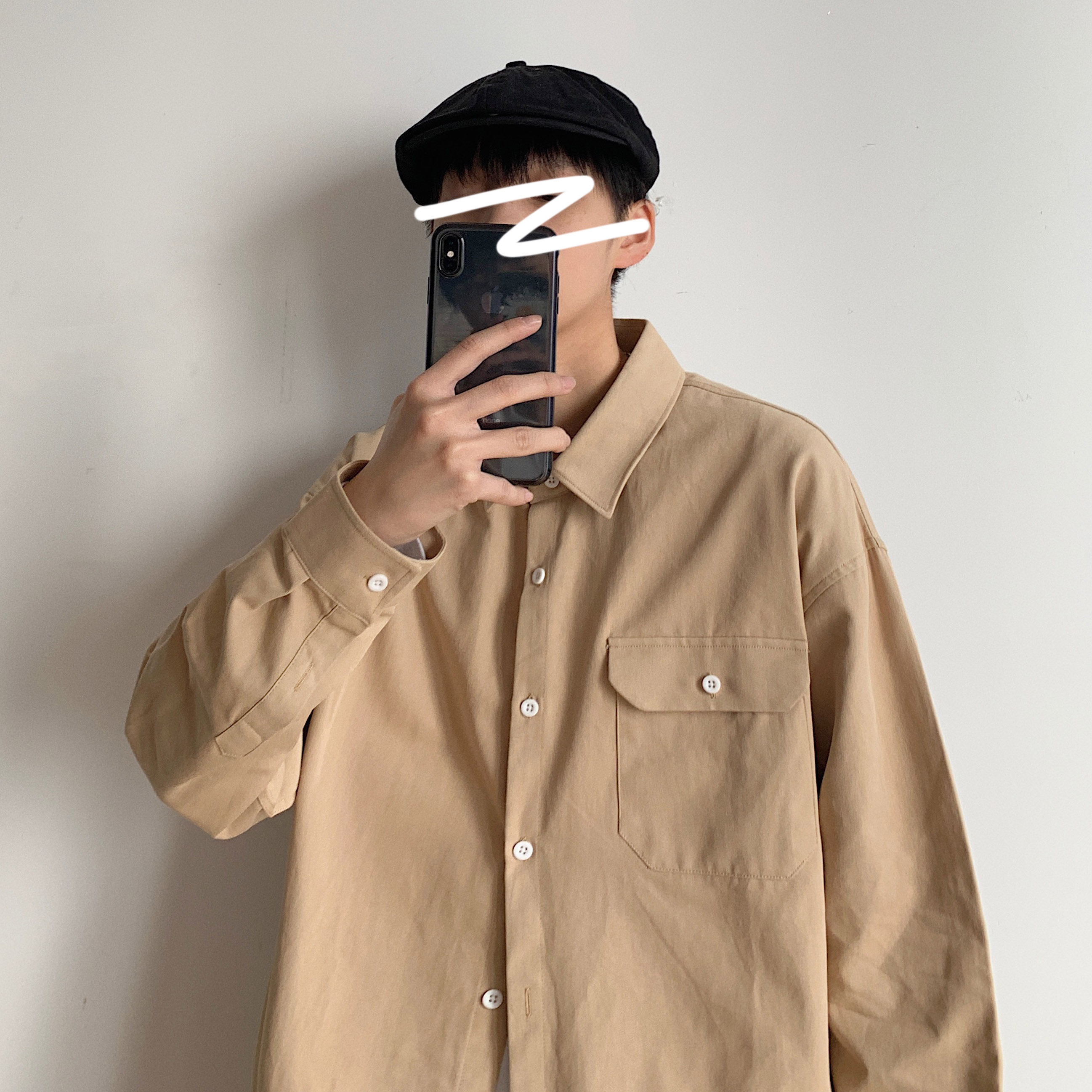 ！23春季时尚潮流宽松日系工装衬衣翻领长袖衬衫S08P35控58,男装衬衫,电商A247