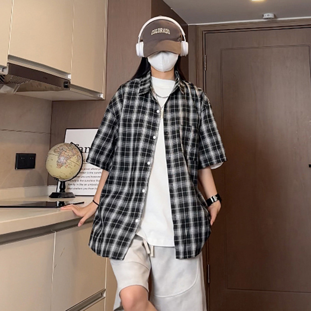 夏季潮流薄款格子衬衣清凉宽松短袖衬衫S228特批P35控58,男装衬衫,电商A247