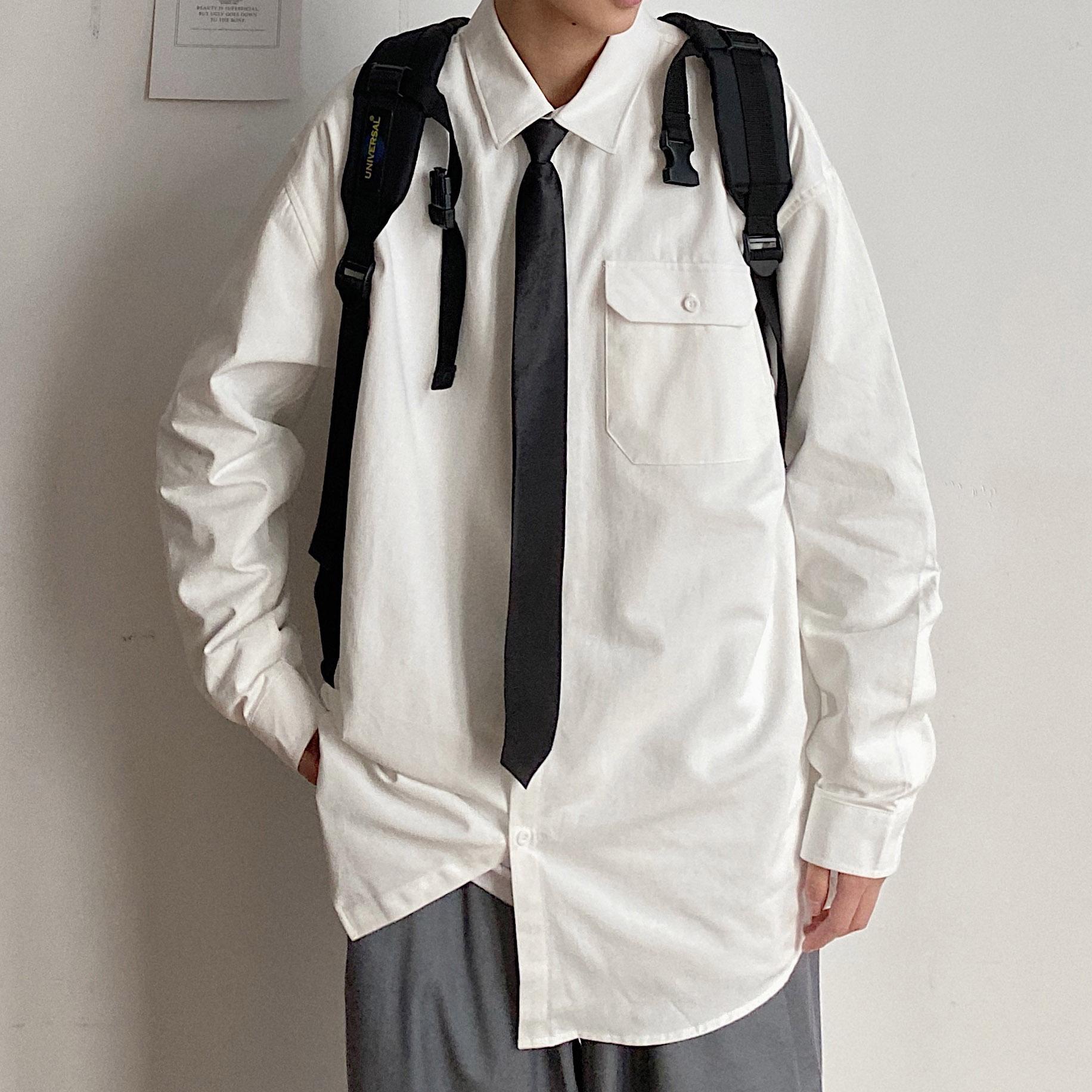 ！23春季时尚潮流宽松日系工装衬衣翻领长袖衬衫S08P35控58,男装衬衫,电商A247